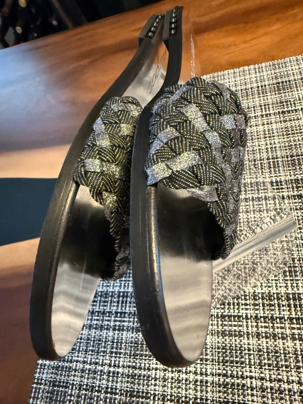 Jimmy Choo London Metallic Woven Slide Sandals Size 42 Made in Italy 🖤